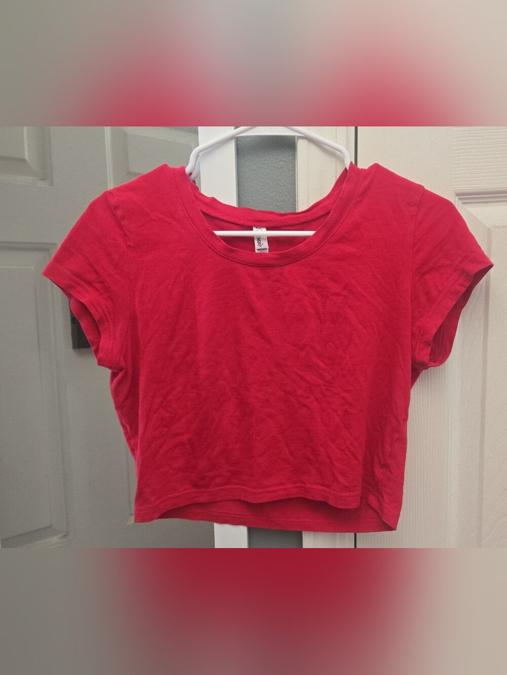 Rosio Red Crop Tee Short Sleeve Crew Neckleeve Large